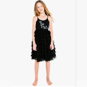 Black Girls Tulle Ruffle Party Dress Beaded Bow Sequin Adjustable Straps Kids 6